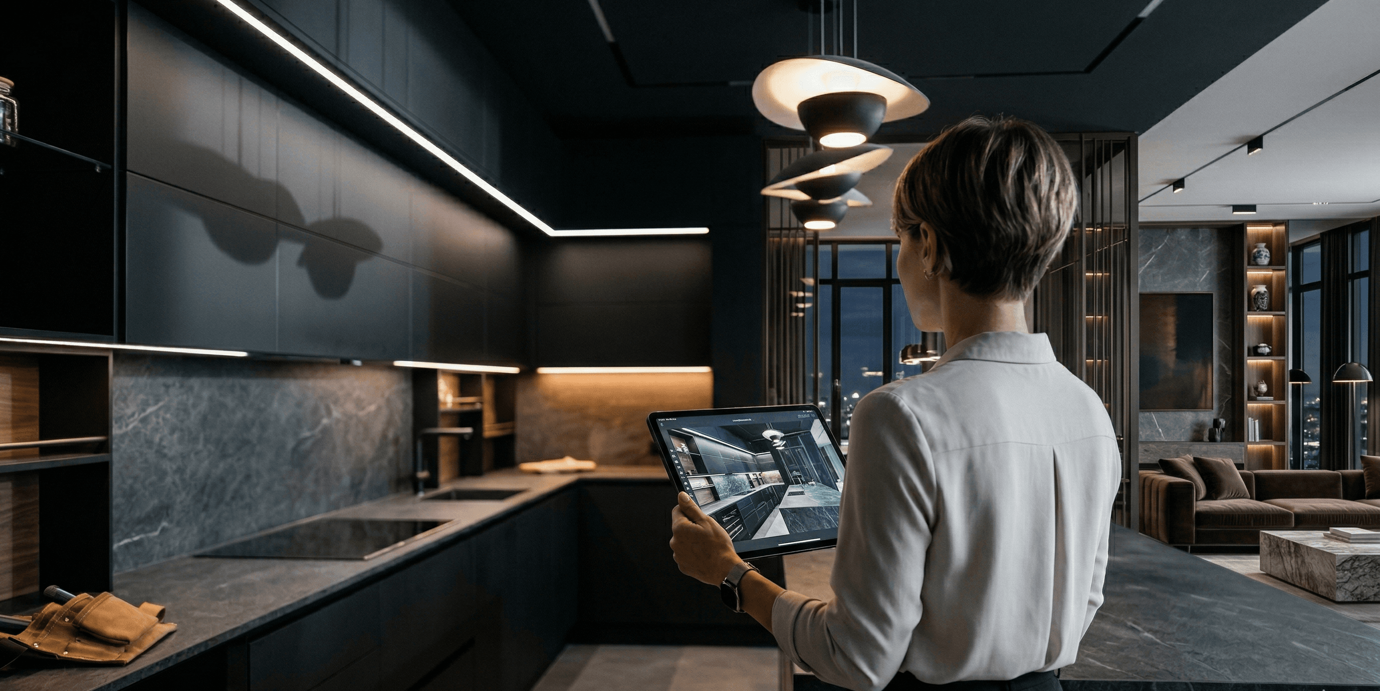 Baron обсуждает проект кухни на объекте